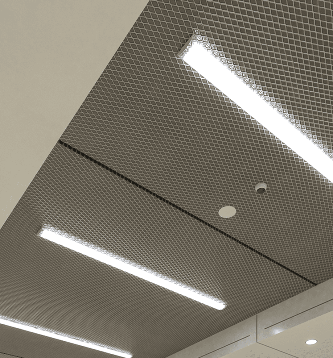 Modern ceiling with linear LED lights.